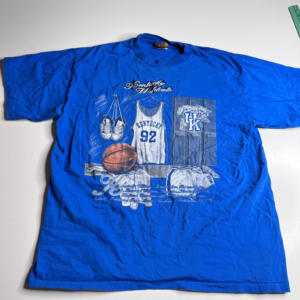 Vintage Nutmeg Kentucky Wildcats‎ T-Shirt XL Blue Single Stitch Made in USA 90s